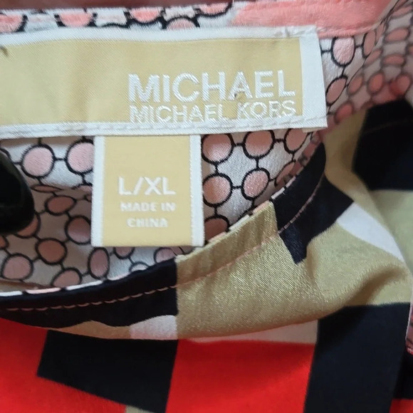 Michael Kors Kimono Style Red Geometric Print Blouse EUC L/XL - Picture 2 of 6